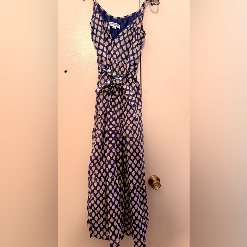 Emerson Fry India Collection Blue Block Print Maxi Dress XS/S Organic Cotton - Picture 3 of 8